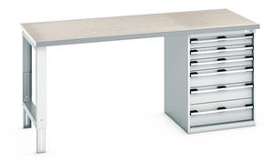 940mm Standing Bench for Workshops Industrial Engineers Bott Bench 2000x900x940mm with Lino Top and 6 Drawer Cabinet